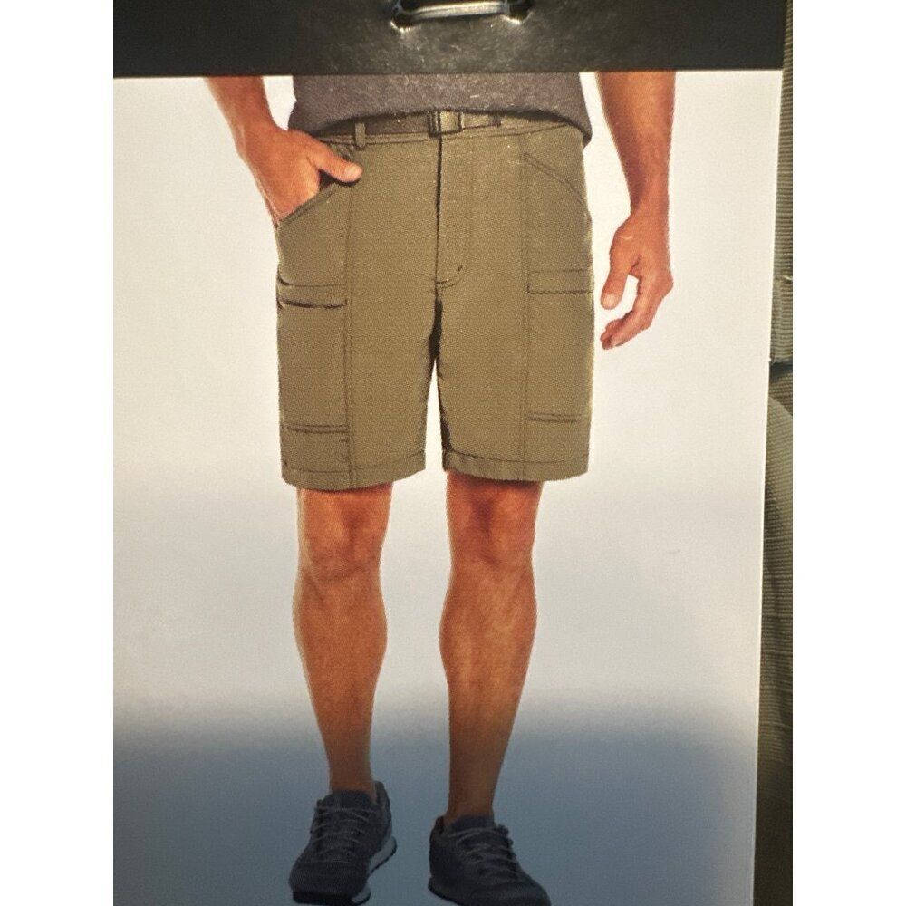Eddie Bauer Ripstop Tech Shorts Mens Green Cargo Belted Hiking Outdoor Size XL